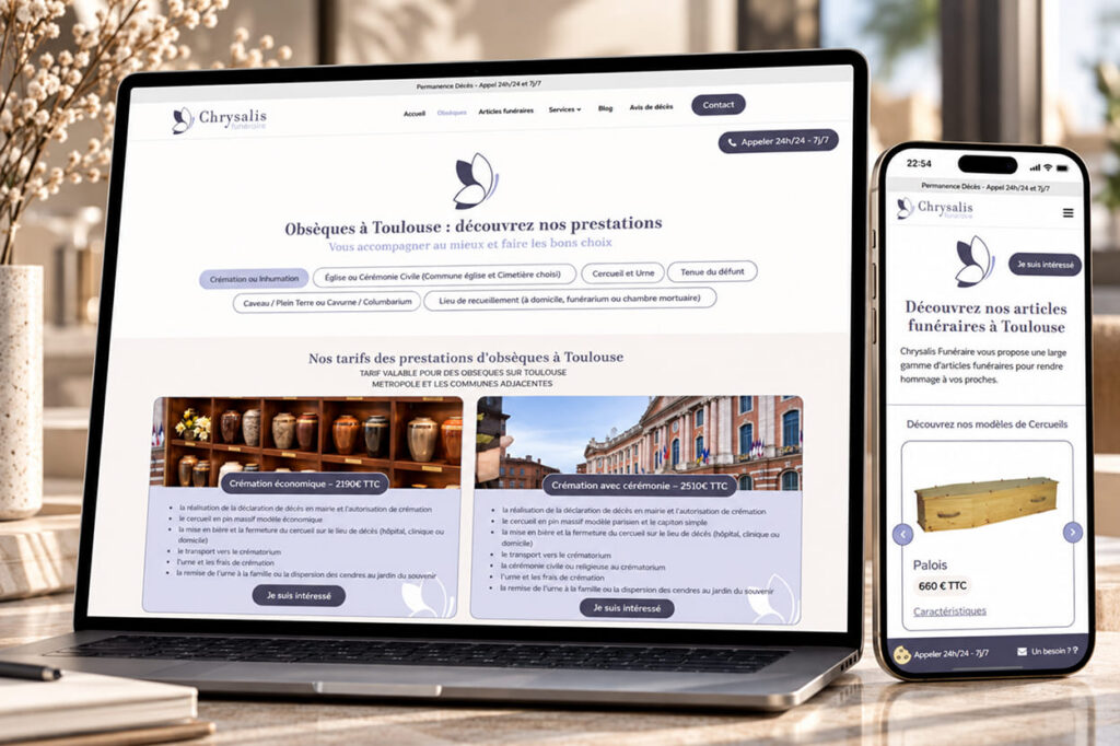 Page d'accueil du site Chrysalis Funéraire, pompes funèbres à Toulouse