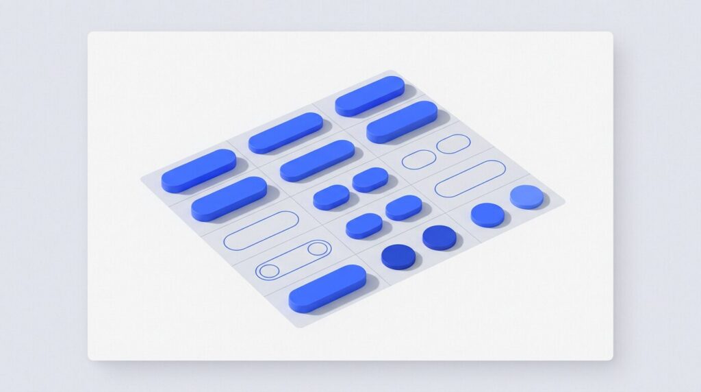 Illustration de composants d'interface réutilisables, design system d'un site vitrine