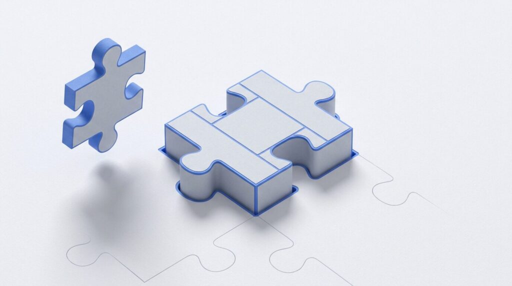 Illustration d'une pièce de puzzle remplacée par un bloc sur mesure, développement WordPress