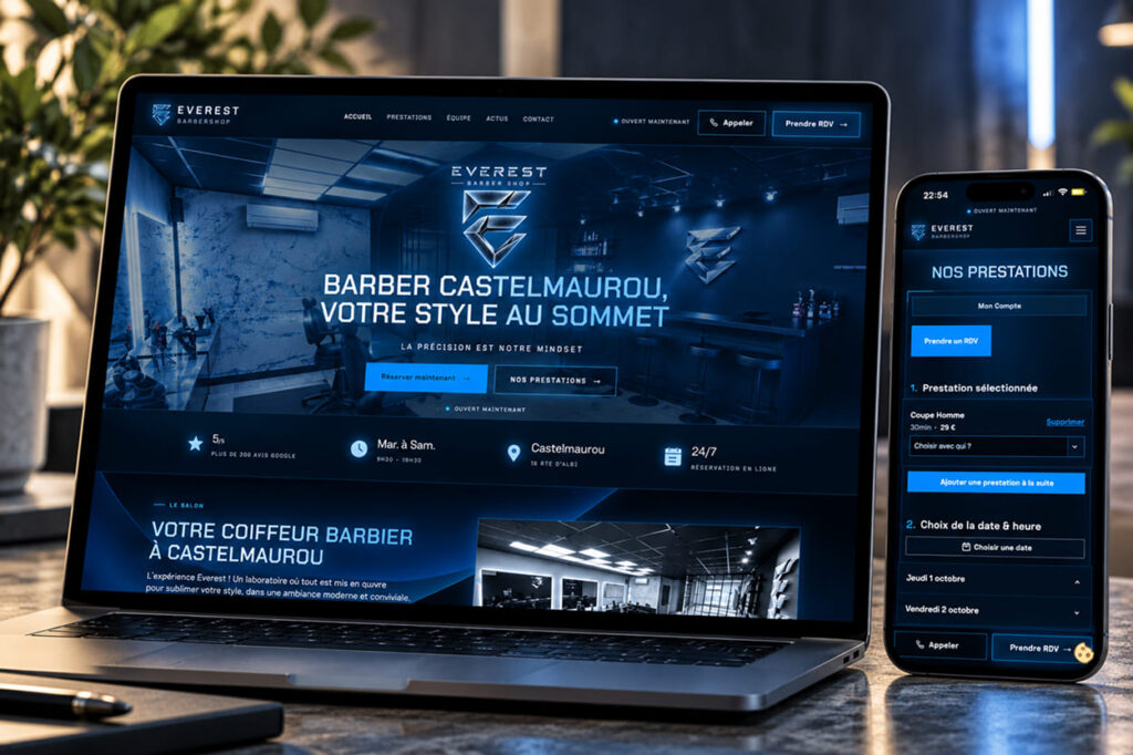 Page d'accueil du site Everest Barber Shop, barbier à Toulouse