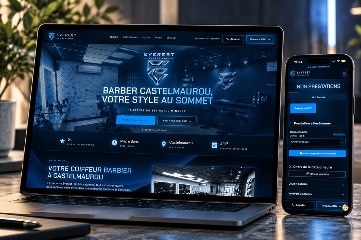 Page d'accueil du site Everest Barber Shop, barbier à Toulouse