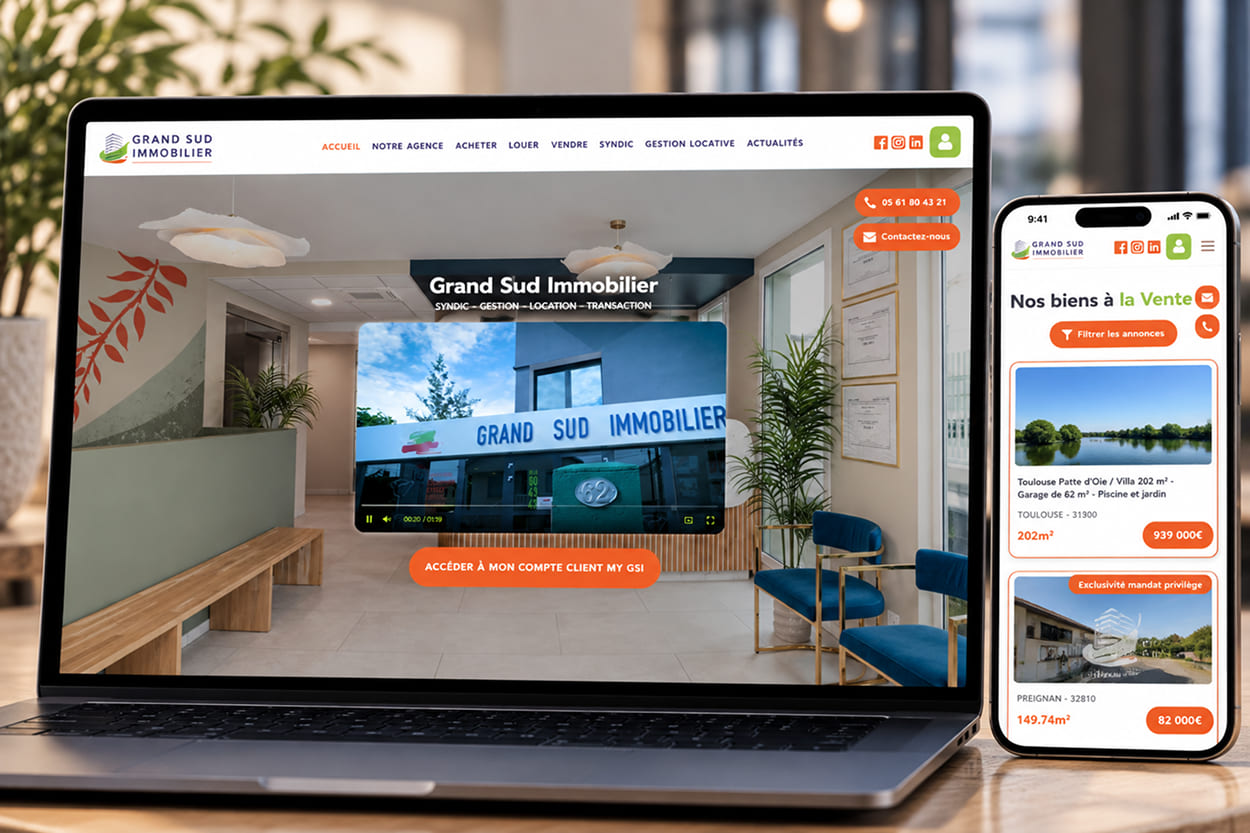 Page d'accueil du site Grand Sud Immobilier, agence immobilière à Toulouse