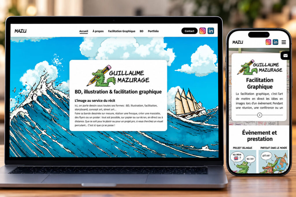 Page d'accueil du site de Guillaume Mazurage, illustrateur et facilitateur graphique