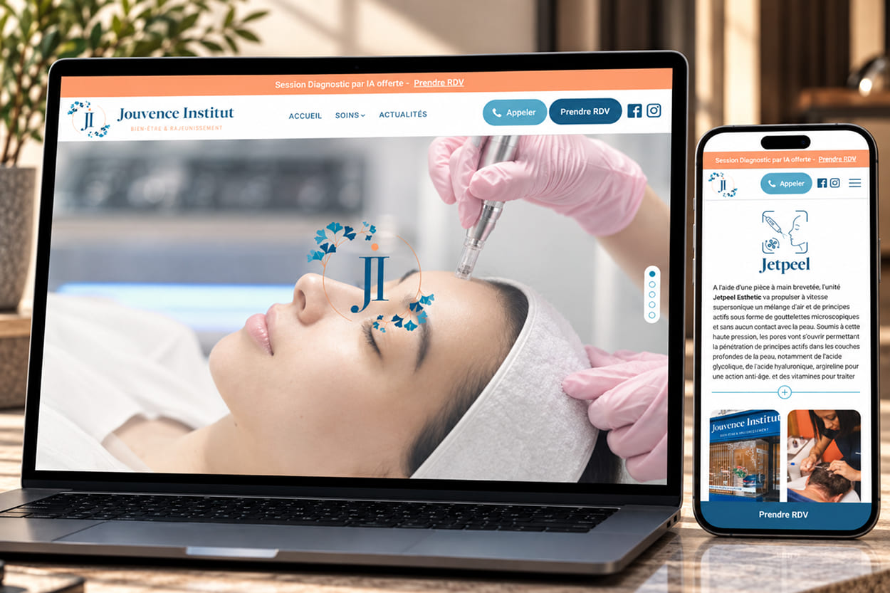 Page d'accueil du site Institut Jouvence, institut de beauté à Roanne