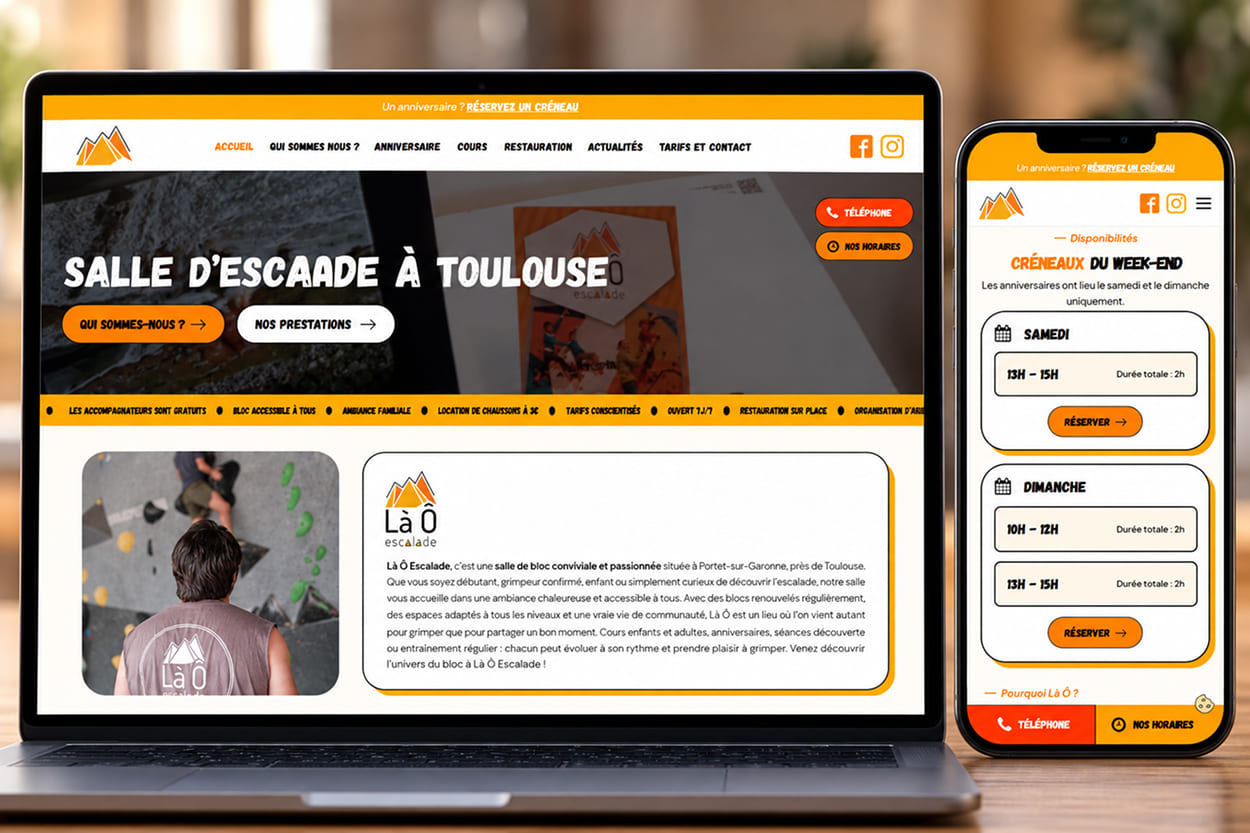 Page d'accueil du site Là Ô Escalade, salle d'escalade à Toulouse