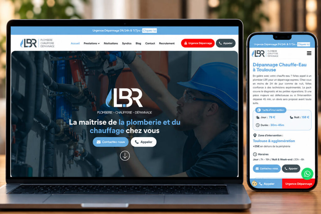 Page d'accueil du site LBR Plomberie, plombier chauffagiste à Toulouse