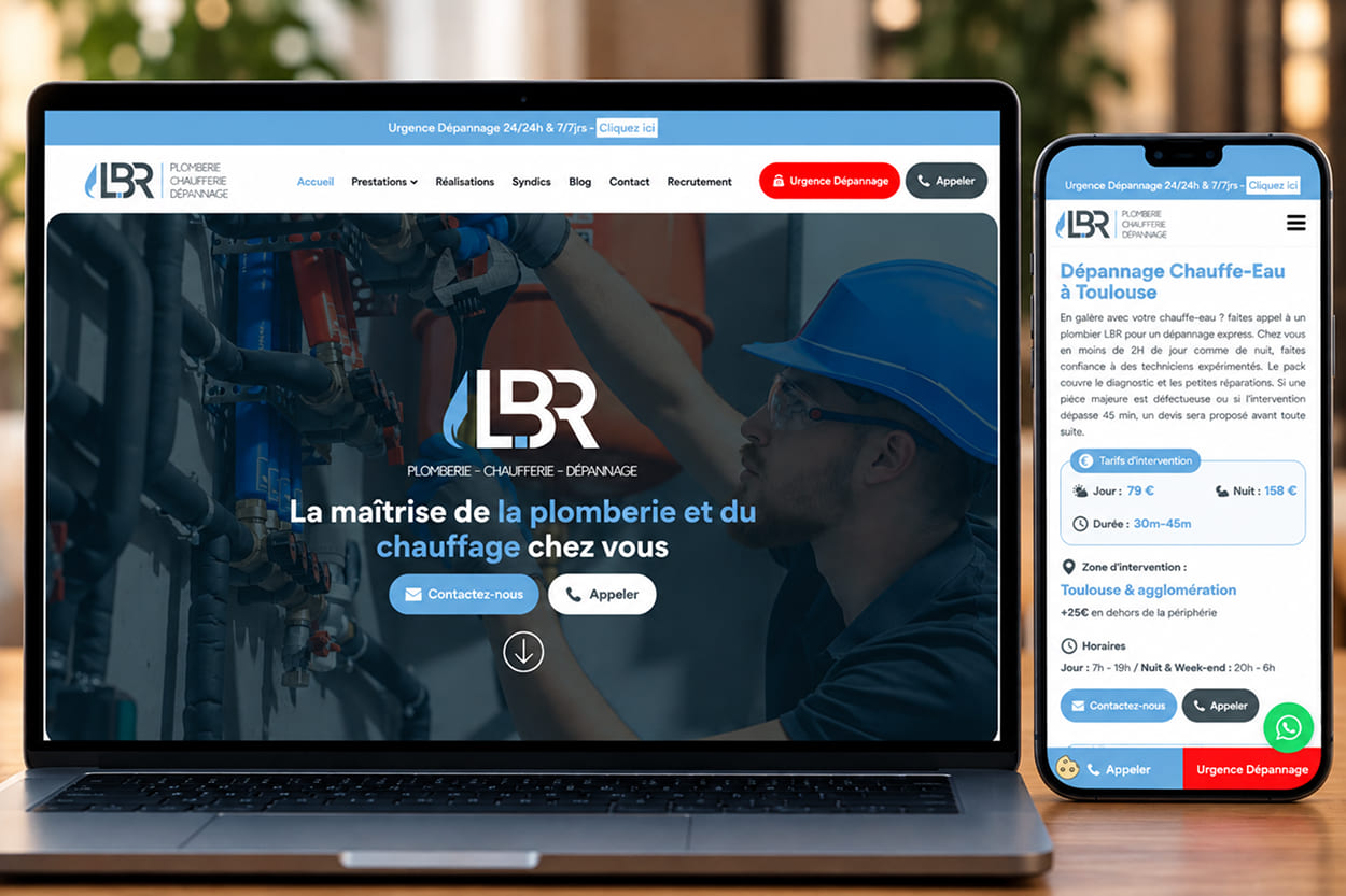 Page d'accueil du site LBR Plomberie, plombier chauffagiste à Toulouse