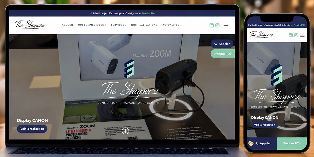 Page d'accueil du site The Shaperz, agencement de magasin et retail design